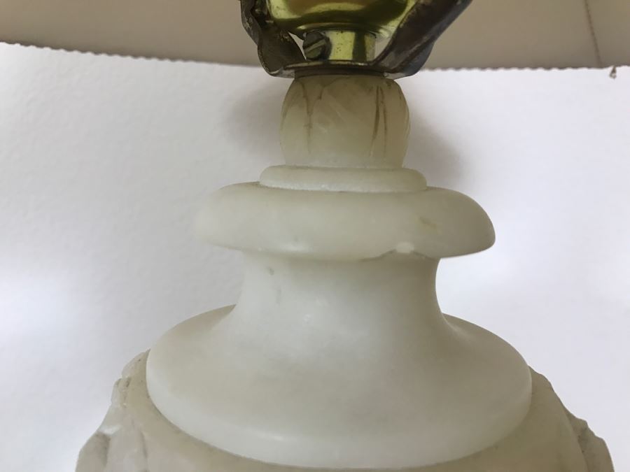 Vintage Carved White Alabaster Lamp With Carved Stone Finial (Possibly Jade) - See Photos For Repairs [Photo 6]