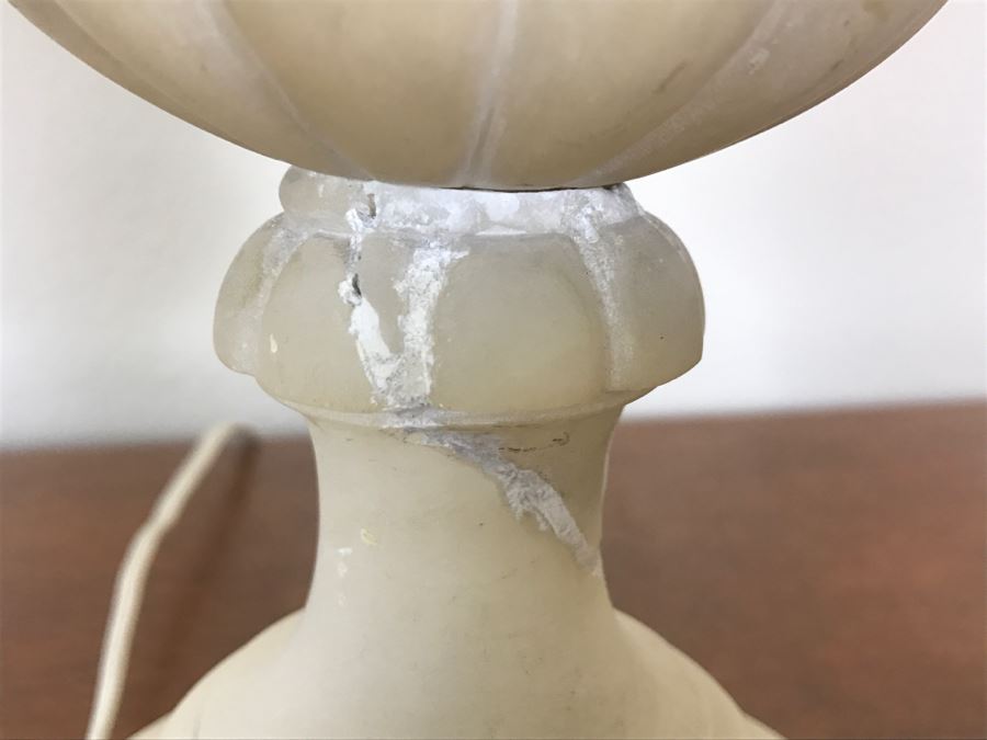 Vintage Carved White Alabaster Lamp With Carved Stone Finial (Possibly Jade) - See Photos For Repairs [Photo 8]