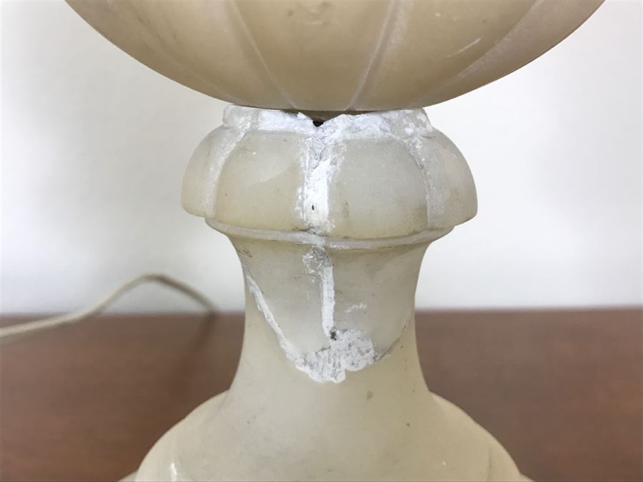 Vintage Carved White Alabaster Lamp With Carved Stone Finial (Possibly Jade) - See Photos For Repairs [Photo 9]