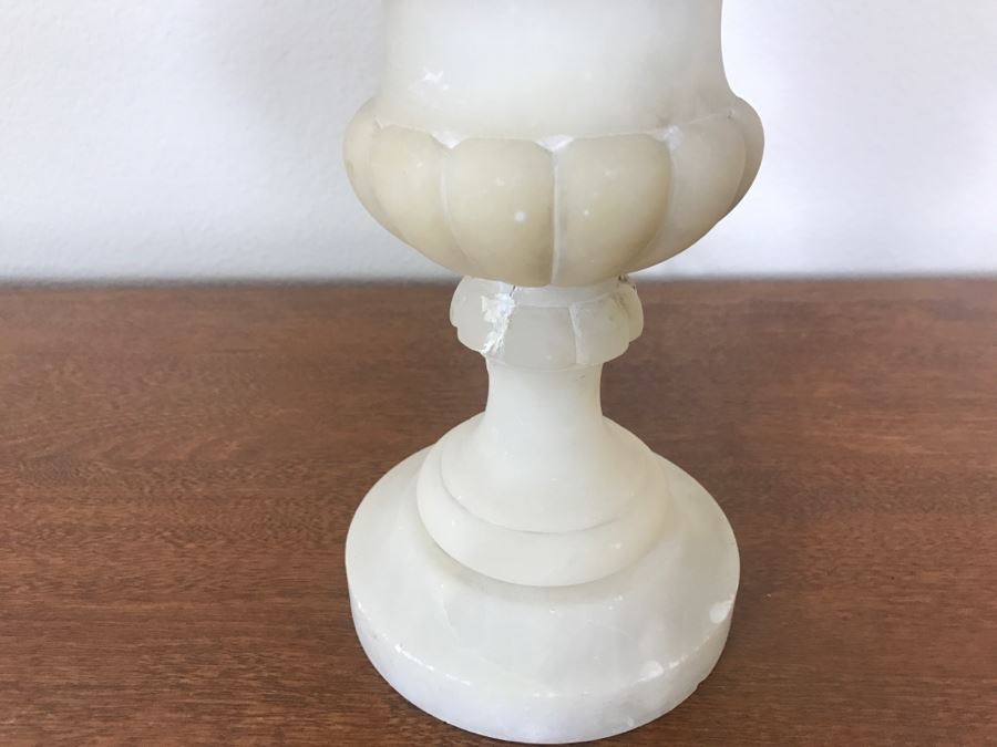 Vintage Carved White Alabaster Lamp With Carved Stone Finial (Possibly Jade) - See Photos For Repairs [Photo 5]