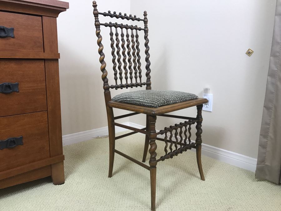 Vintage Barley Twist Chair - One Of The Back Supports Has Been Repaired