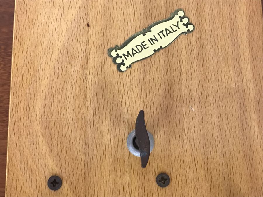 Vintage Italian Wooden Inlay Music Box Floral Motif With Rose Brooch And Trinket Boxes [Photo 9]