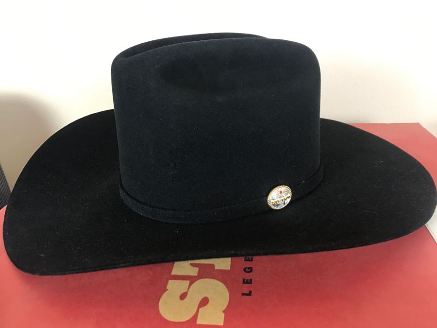 Men's Black STETSON Hat Like New With Box Medallion 4 Inch Brim 07 7 3/8 [Photo 4]