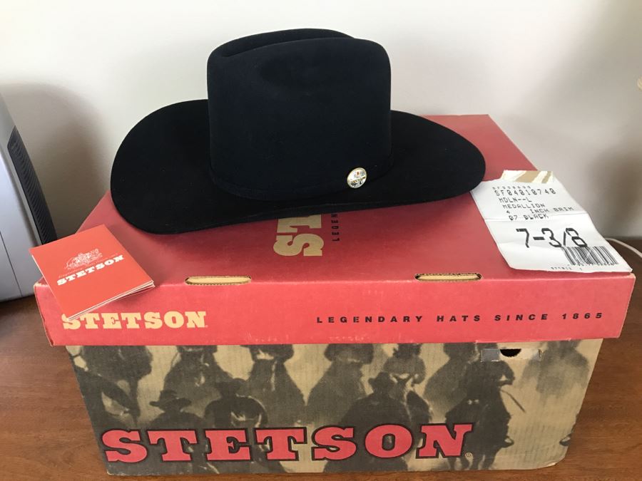 Men's Black STETSON Hat Like New With Box Medallion 4 Inch Brim 07 7 3/8 [Photo 1]