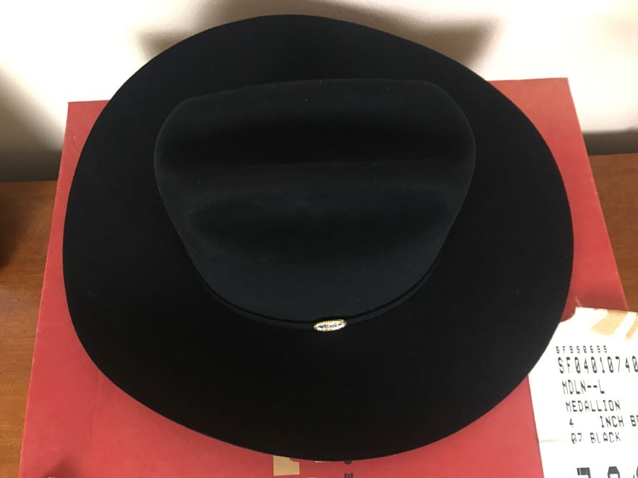 Men's Black STETSON Hat Like New With Box Medallion 4 Inch Brim 07 7 3/8 [Photo 8]