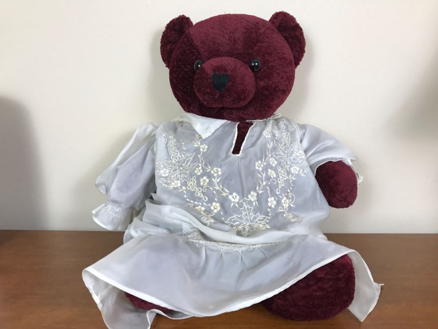 Teddy Bear By Golden Bear Co With Vintage Lace Embroidered Dress