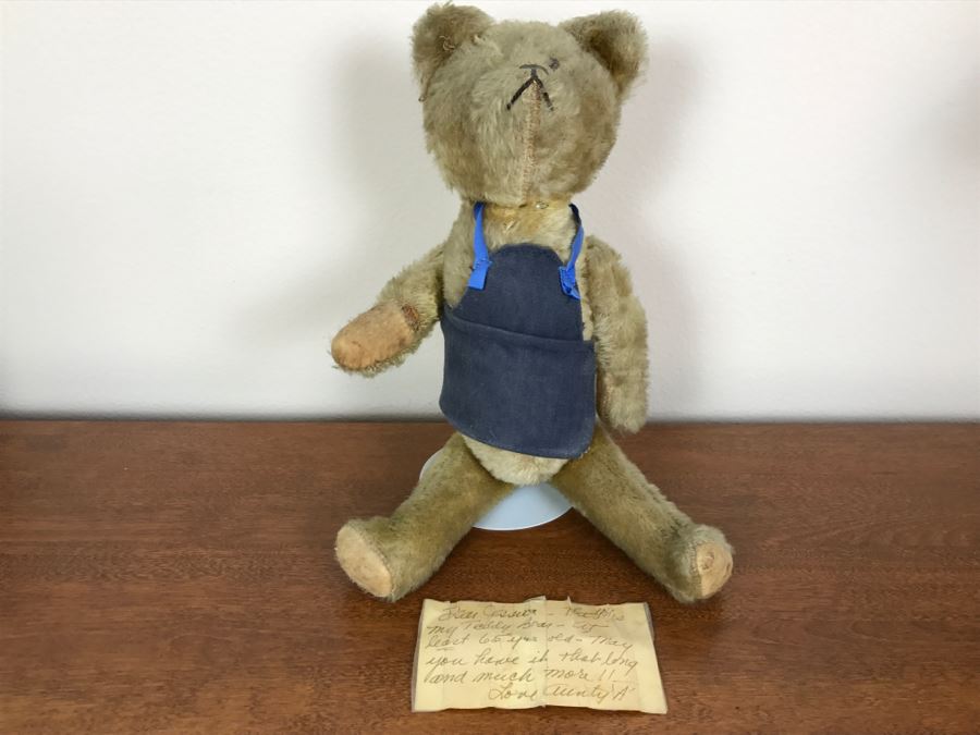 Antique 100+ Year Old Jointed Teddy Bear - See Photos For Condition Issues Like Missing One Eye [Photo 1]