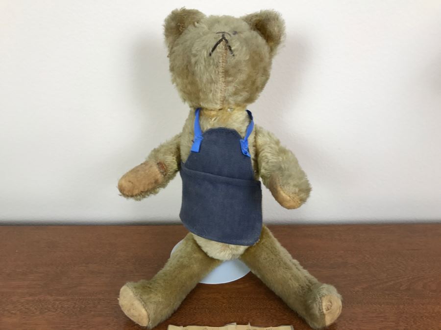 Antique 100+ Year Old Jointed Teddy Bear - See Photos For Condition Issues Like Missing One Eye [Photo 9]
