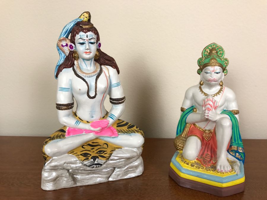 Pair Of Hand Painted India Sculptures Hand Molded And Fired In India From Ganges River Clay For Jai Bhagavan Ltd [Photo 2]