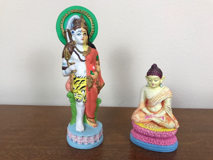Pair Of Hand Painted India Sculptures Hand Molded And Fired In India From Ganges River Clay For Jai Bhagavan Ltd [Photo 2]