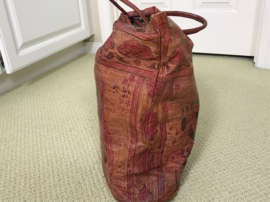 Leather Tote Bag Filled With Do-It-Yourself Stained Glass Window Painting Supplies [Photo 5]