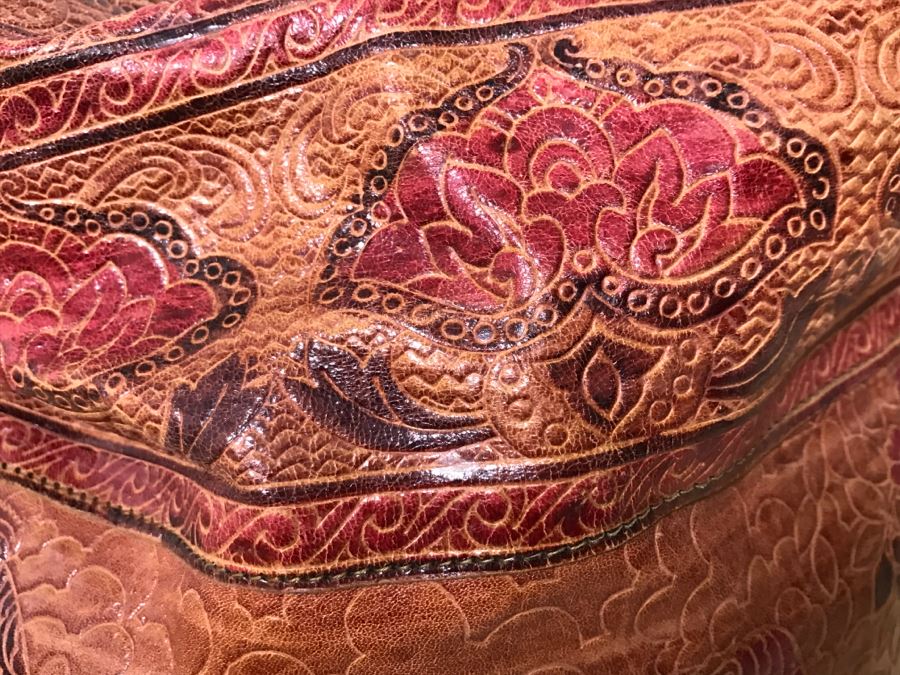 Leather Tote Bag Filled With Do-It-Yourself Stained Glass Window Painting Supplies [Photo 4]