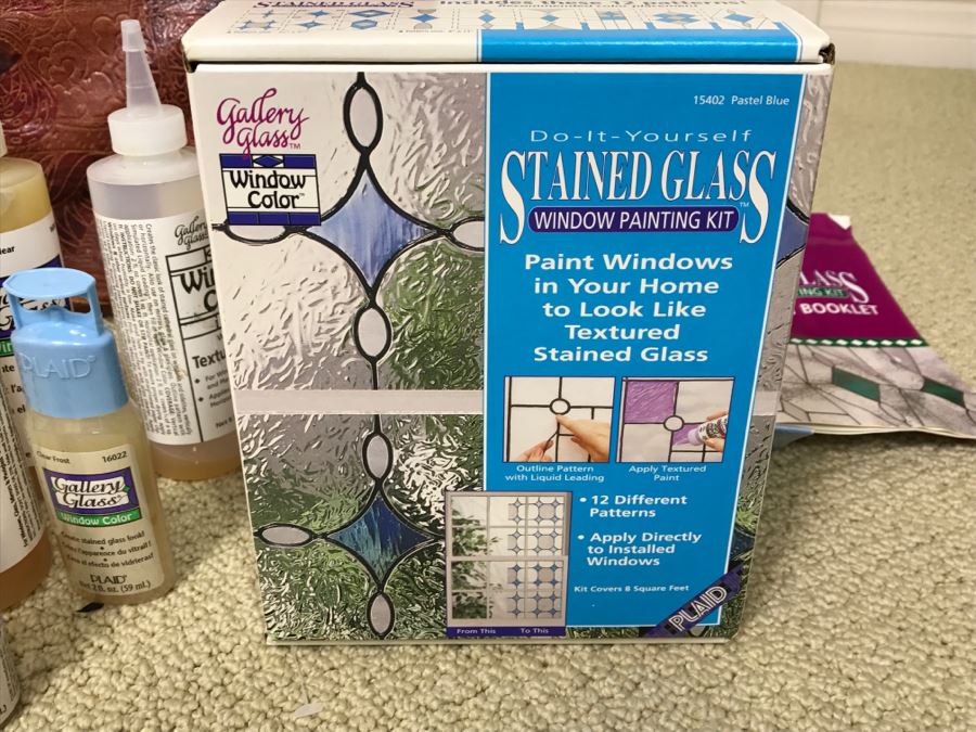 Leather Tote Bag Filled With Do-It-Yourself Stained Glass Window Painting Supplies [Photo 6]