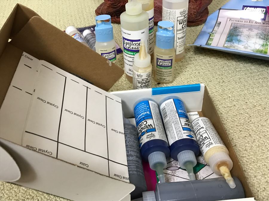 Leather Tote Bag Filled With Do-It-Yourself Stained Glass Window Painting Supplies [Photo 7]