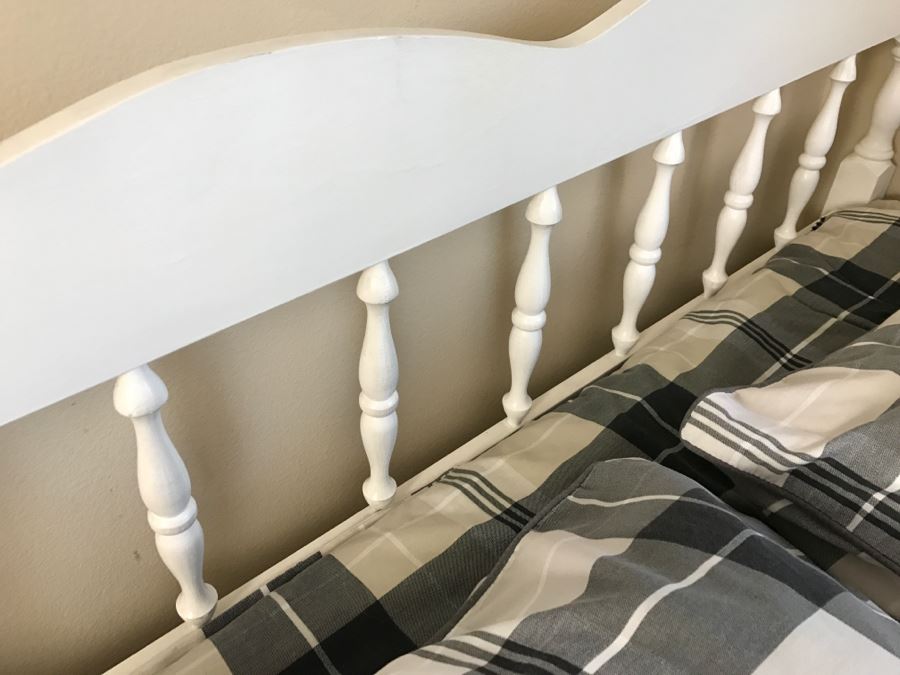 White Queen Size Wooden Headboard And Footboard With Matress And Boxspring Plus Bedding And New King Kenko Pillow By Nikken [Photo 5]