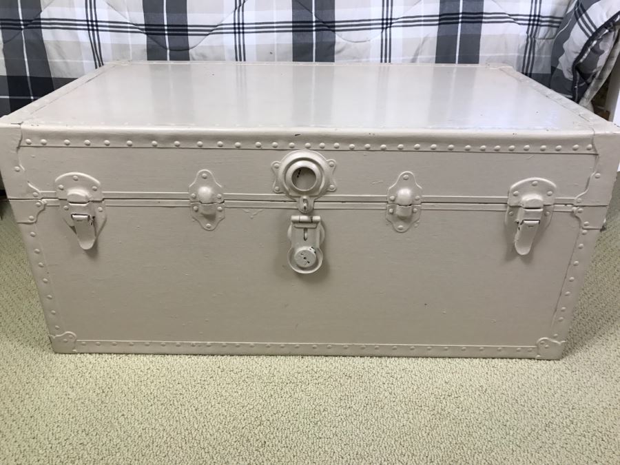 Vintage Steamer Trunk Painted Off White 36'W X 20'D X 16.5'H [Photo 1]