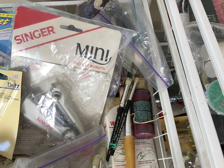 Elfa Vertical Stacking Wire Basket Storage Containers FILLED With Various Items Including Crafting Items And Sewing Supplies - See All Photos [Photo 9]