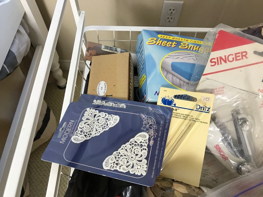 Elfa Vertical Stacking Wire Basket Storage Containers FILLED With Various Items Including Crafting Items And Sewing Supplies - See All Photos [Photo 11]