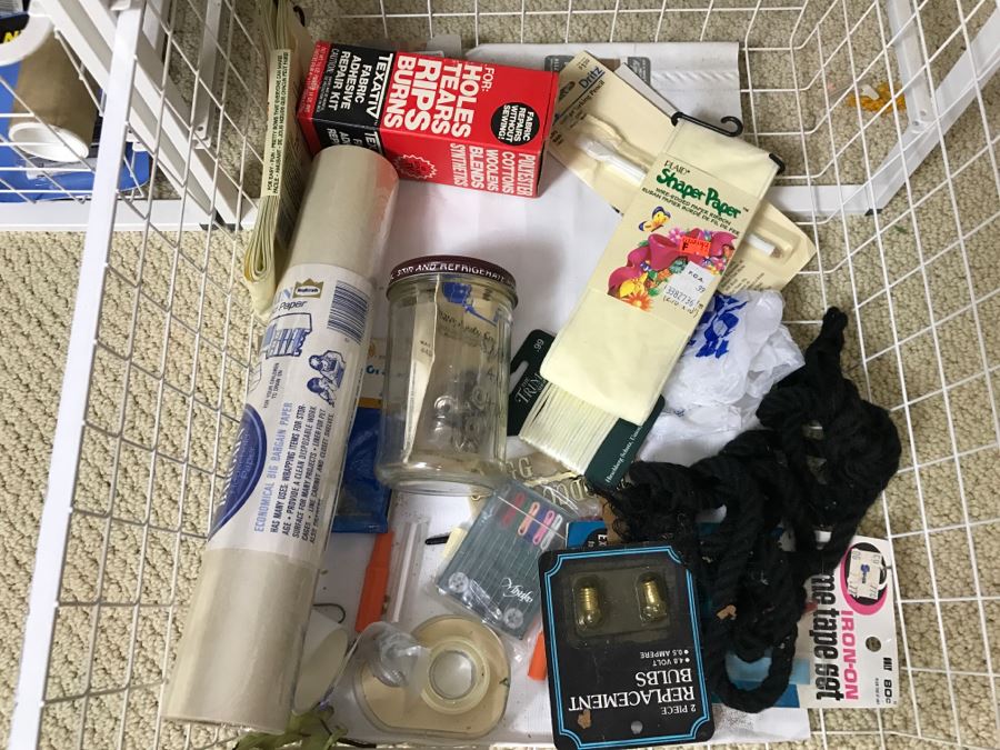 Elfa Vertical Stacking Wire Basket Storage Containers FILLED With Various Items Including Crafting Items And Sewing Supplies - See All Photos [Photo 25]