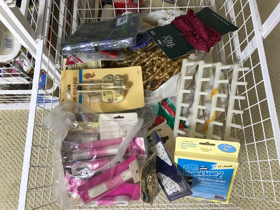 Elfa Vertical Stacking Wire Basket Storage Containers FILLED With Various Items Including Crafting Items And Sewing Supplies - See All Photos [Photo 20]