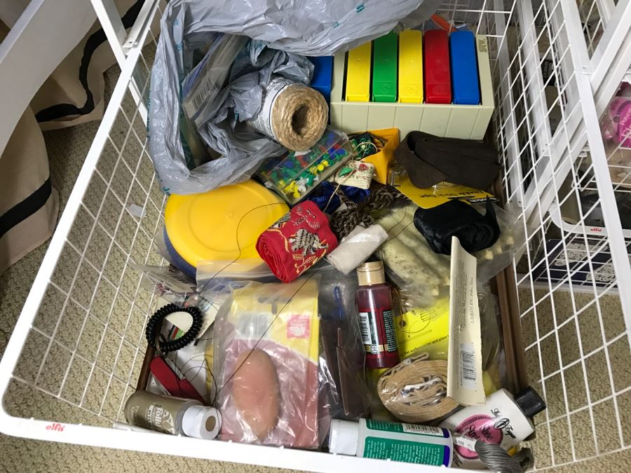 Elfa Vertical Stacking Wire Basket Storage Containers FILLED With Various Items Including Crafting Items And Sewing Supplies - See All Photos [Photo 27]