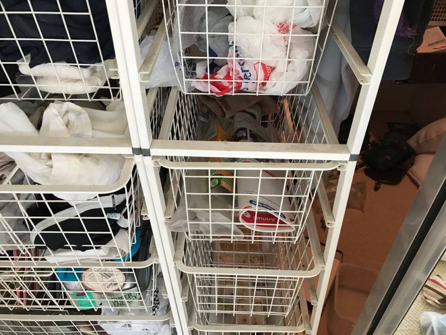 Elfa Vertical Stacking Wire Basket Storage Containers Filled With Various Items Including Scarves And A Few Handbags Apx 20 Wire Baskets [Photo 21]