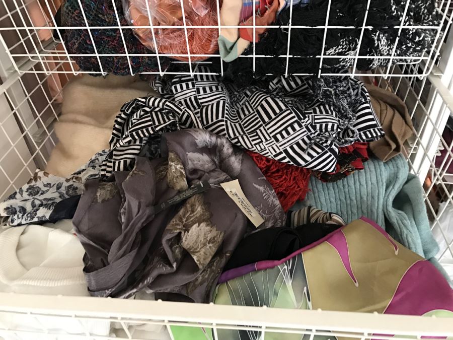 Elfa Vertical Stacking Wire Basket Storage Containers Filled With Various Items Including Scarves And A Few Handbags Apx 20 Wire Baskets [Photo 10]