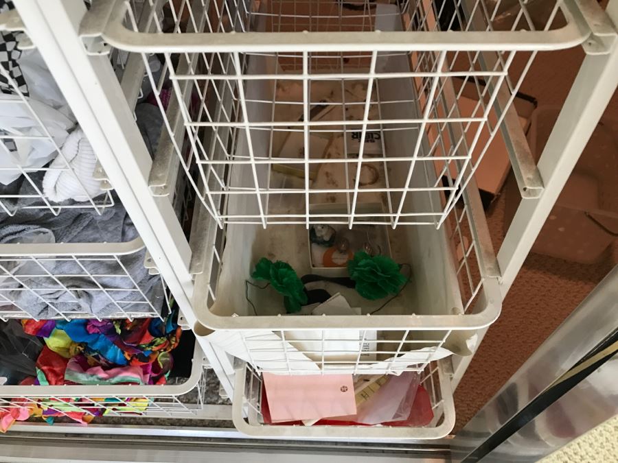 Elfa Vertical Stacking Wire Basket Storage Containers Filled With Various Items Including Scarves And A Few Handbags Apx 20 Wire Baskets [Photo 20]