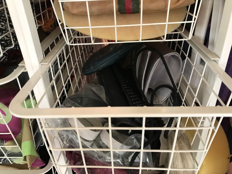 Elfa Vertical Stacking Wire Basket Storage Containers Filled With Various Items Including Scarves And A Few Handbags Apx 20 Wire Baskets [Photo 23]