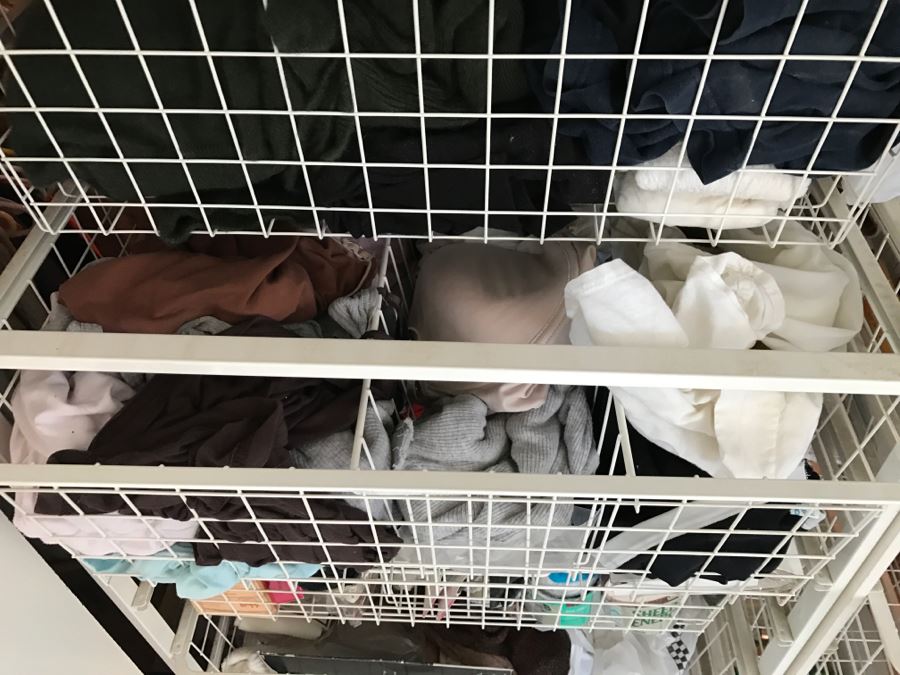 Elfa Vertical Stacking Wire Basket Storage Containers Filled With Various Items Including Scarves And A Few Handbags Apx 20 Wire Baskets [Photo 15]