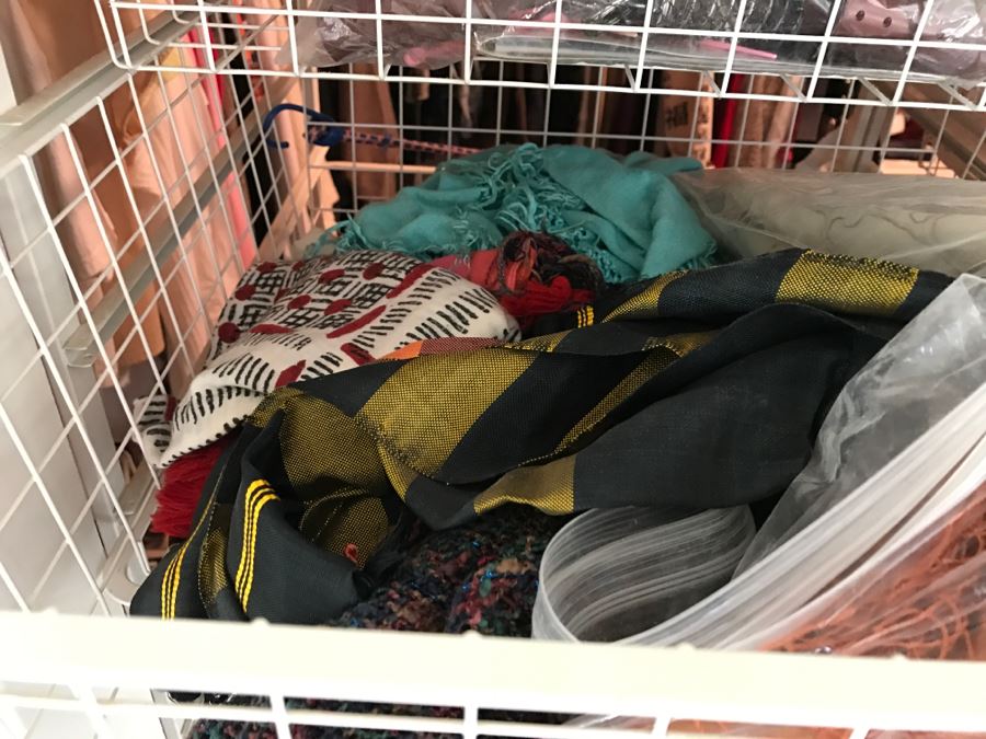 Elfa Vertical Stacking Wire Basket Storage Containers Filled With Various Items Including Scarves And A Few Handbags Apx 20 Wire Baskets [Photo 7]