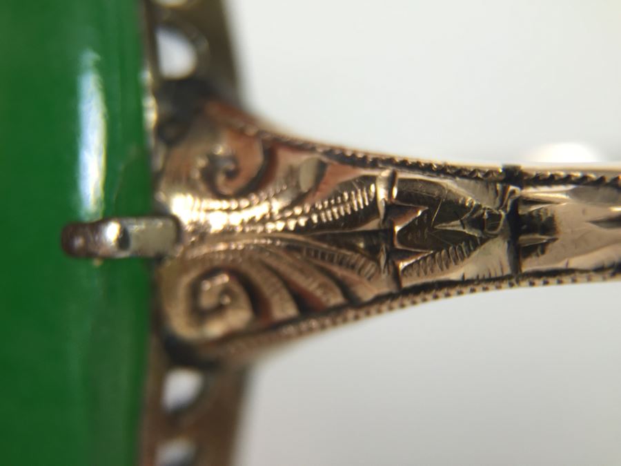 18K Yellow Gold JADE Ring Marquise Cut Cabochon Apx 4.5 Carat 13.5 X 8 X 4.8MM Ring Size 7.5 3.3g [Photo 16]