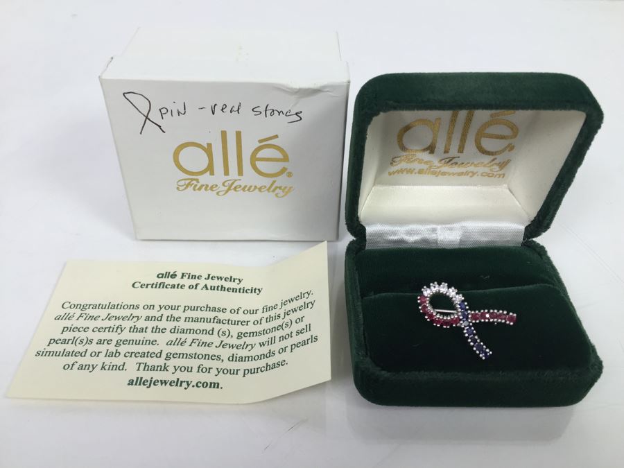 14K White Gold Signed CID Maker Clyde Duneier (11) Natural Rubies, (12) Sapphires (White And Blue) 23-2MM Round Corundum Apx 1.00 Carat Total Weight 2.6g [Photo 3]