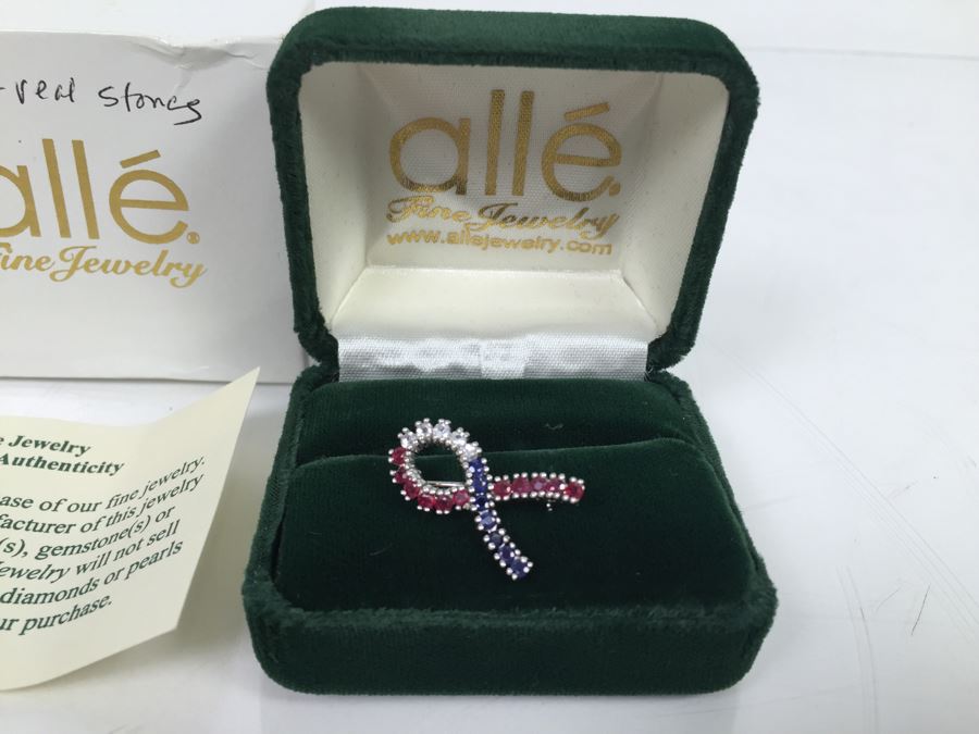 14K White Gold Signed CID Maker Clyde Duneier (11) Natural Rubies, (12) Sapphires (White And Blue) 23-2MM Round Corundum Apx 1.00 Carat Total Weight 2.6g [Photo 5]