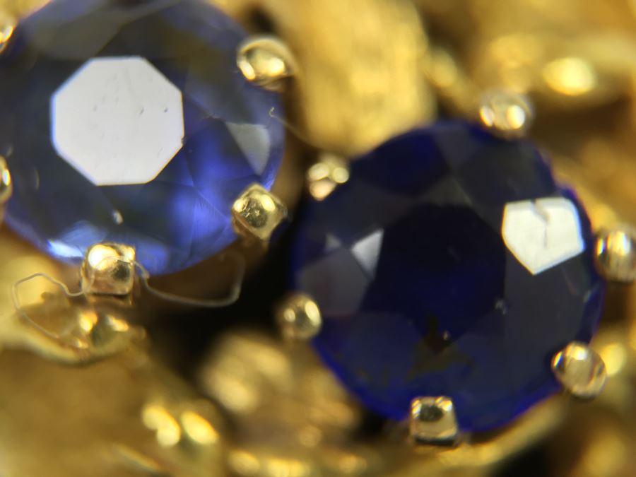 18K Yellow Gold Ring With (2) Round Blue Sapphires 6.2-6.3MM X 4.0MM Apx. 2.5 Carats Total Weight - Each Saphire Appraised At $1,000 Each But They Need Polishing - Must See In Person - Ring Size 6 9.3g [Photo 36]