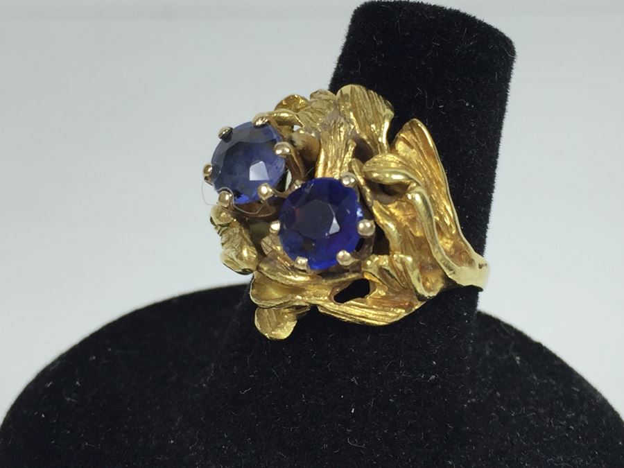 18K Yellow Gold Ring With (2) Round Blue Sapphires 6.2-6.3MM X 4.0MM Apx. 2.5 Carats Total Weight - Each Saphire Appraised At $1,000 Each But They Need Polishing - Must See In Person - Ring Size 6 9.3g [Photo 10]