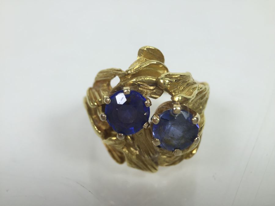 18K Yellow Gold Ring With (2) Round Blue Sapphires 6.2-6.3MM X 4.0MM Apx. 2.5 Carats Total Weight - Each Saphire Appraised At $1,000 Each But They Need Polishing - Must See In Person - Ring Size 6 9.3g [Photo 18]
