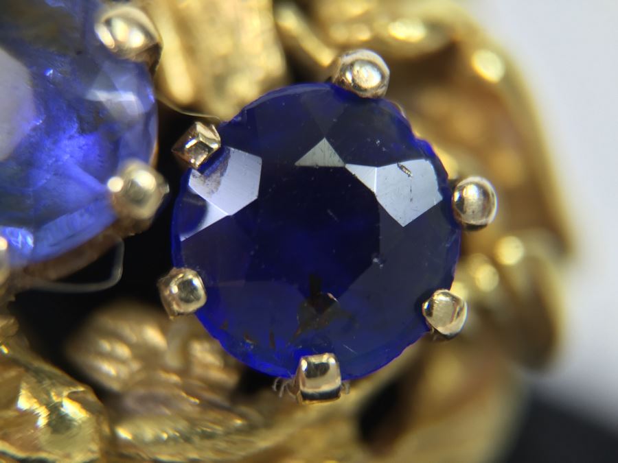 18K Yellow Gold Ring With (2) Round Blue Sapphires 6.2-6.3MM X 4.0MM Apx. 2.5 Carats Total Weight - Each Saphire Appraised At $1,000 Each But They Need Polishing - Must See In Person - Ring Size 6 9.3g [Photo 34]