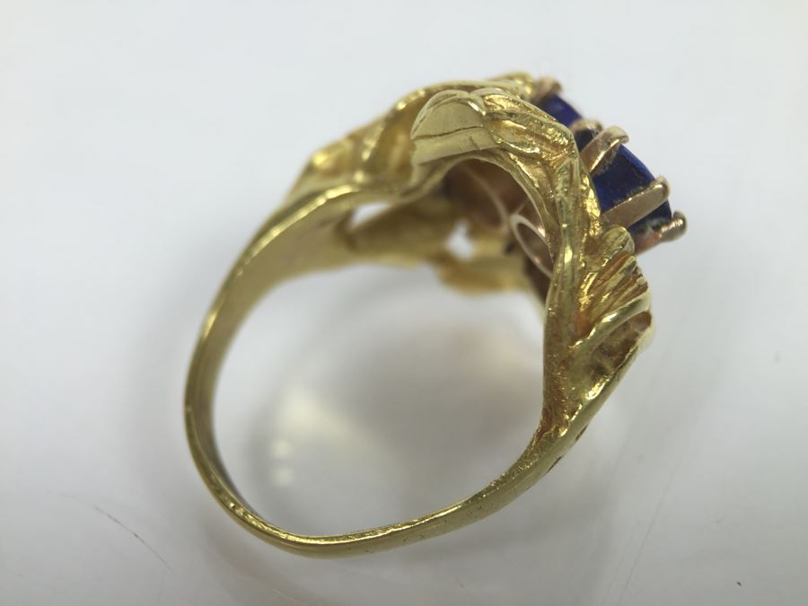 18K Yellow Gold Ring With (2) Round Blue Sapphires 6.2-6.3MM X 4.0MM Apx. 2.5 Carats Total Weight - Each Saphire Appraised At $1,000 Each But They Need Polishing - Must See In Person - Ring Size 6 9.3g [Photo 14]