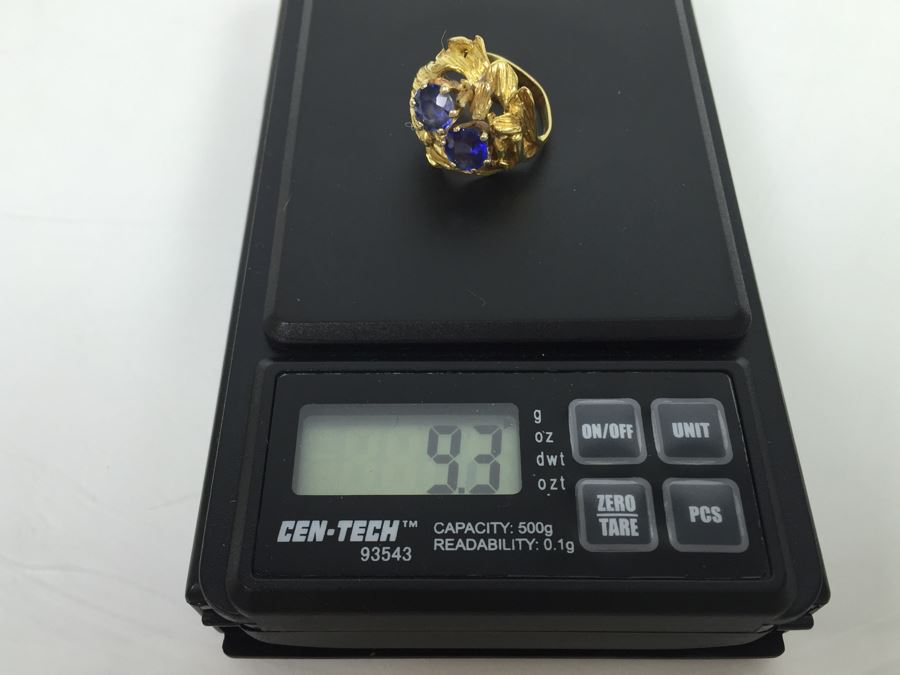 18K Yellow Gold Ring With (2) Round Blue Sapphires 6.2-6.3MM X 4.0MM ...