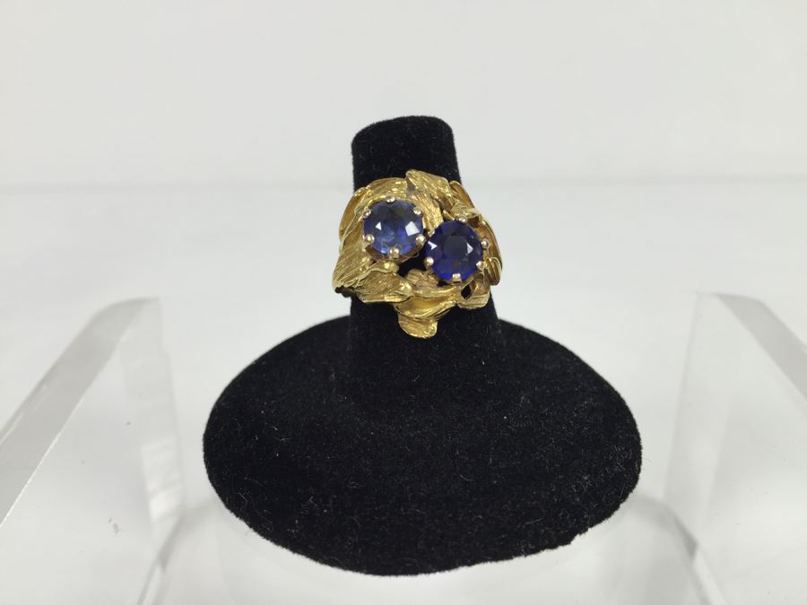 18K Yellow Gold Ring With (2) Round Blue Sapphires 6.2-6.3MM X 4.0MM Apx. 2.5 Carats Total Weight - Each Saphire Appraised At $1,000 Each But They Need Polishing - Must See In Person - Ring Size 6 9.3g [Photo 3]