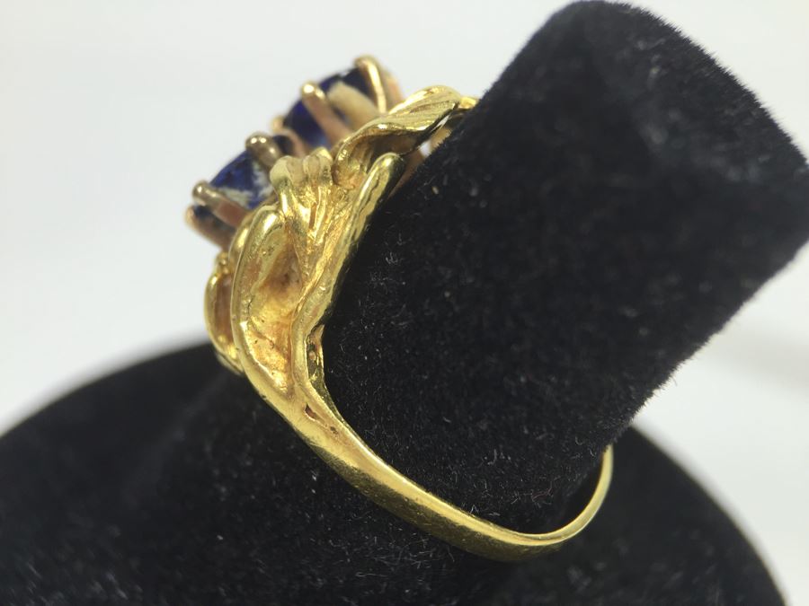 18K Yellow Gold Ring With (2) Round Blue Sapphires 6.2-6.3MM X 4.0MM Apx. 2.5 Carats Total Weight - Each Saphire Appraised At $1,000 Each But They Need Polishing - Must See In Person - Ring Size 6 9.3g [Photo 32]