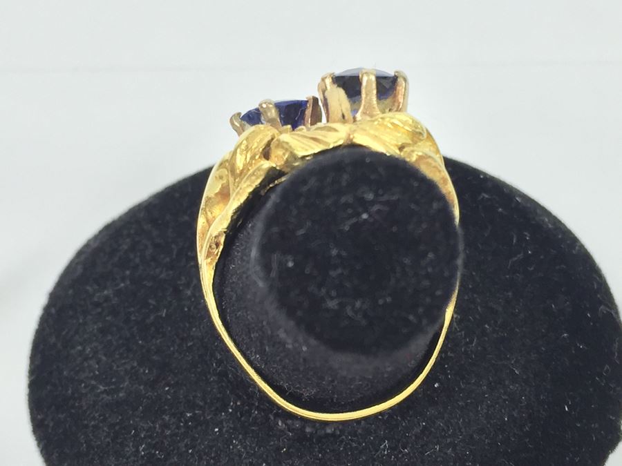 18K Yellow Gold Ring With (2) Round Blue Sapphires 6.2-6.3MM X 4.0MM Apx. 2.5 Carats Total Weight - Each Saphire Appraised At $1,000 Each But They Need Polishing - Must See In Person - Ring Size 6 9.3g [Photo 8]