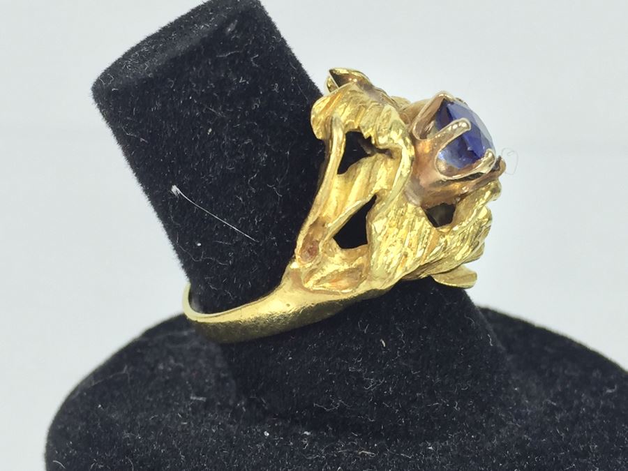 18K Yellow Gold Ring With (2) Round Blue Sapphires 6.2-6.3MM X 4.0MM Apx. 2.5 Carats Total Weight - Each Saphire Appraised At $1,000 Each But They Need Polishing - Must See In Person - Ring Size 6 9.3g [Photo 6]