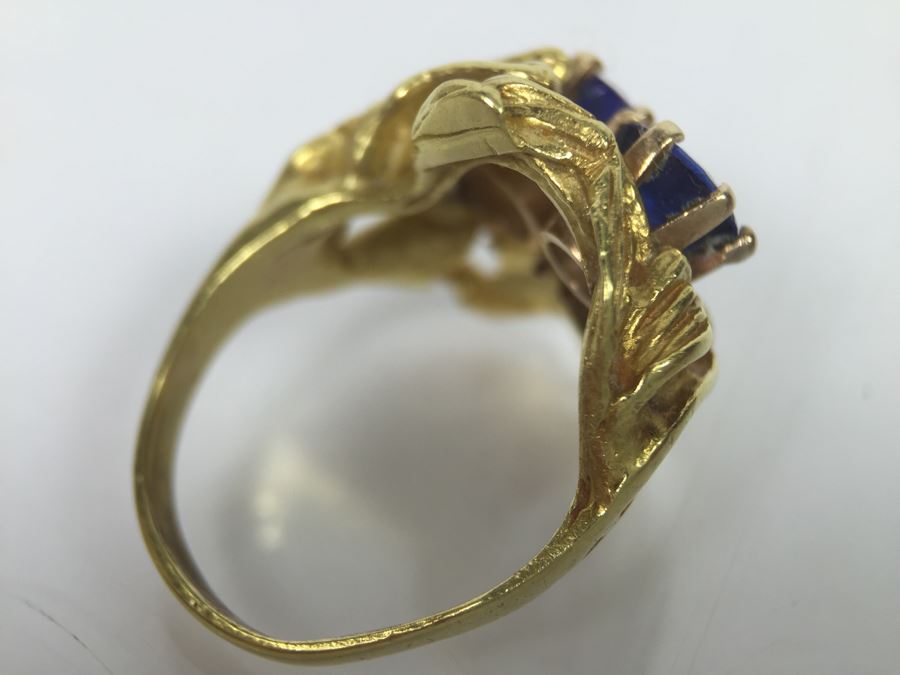 18K Yellow Gold Ring With (2) Round Blue Sapphires 6.2-6.3MM X 4.0MM Apx. 2.5 Carats Total Weight - Each Saphire Appraised At $1,000 Each But They Need Polishing - Must See In Person - Ring Size 6 9.3g [Photo 16]
