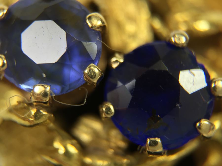 18K Yellow Gold Ring With (2) Round Blue Sapphires 6.2-6.3MM X 4.0MM Apx. 2.5 Carats Total Weight - Each Saphire Appraised At $1,000 Each But They Need Polishing - Must See In Person - Ring Size 6 9.3g [Photo 37]