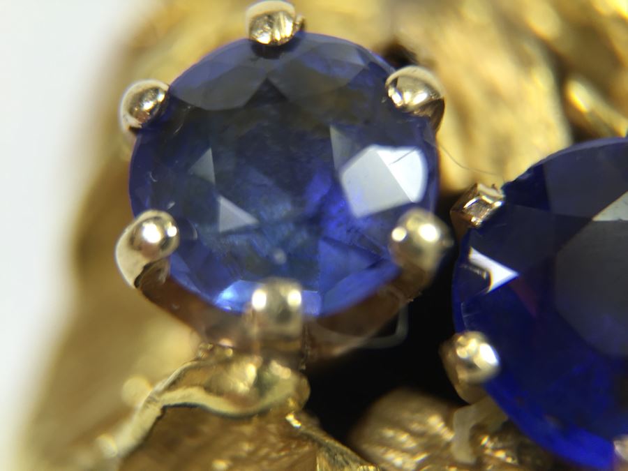 18K Yellow Gold Ring With (2) Round Blue Sapphires 6.2-6.3MM X 4.0MM Apx. 2.5 Carats Total Weight - Each Saphire Appraised At $1,000 Each But They Need Polishing - Must See In Person - Ring Size 6 9.3g [Photo 35]