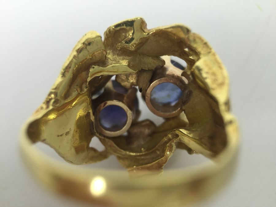 18K Yellow Gold Ring With (2) Round Blue Sapphires 6.2-6.3MM X 4.0MM Apx. 2.5 Carats Total Weight - Each Saphire Appraised At $1,000 Each But They Need Polishing - Must See In Person - Ring Size 6 9.3g [Photo 21]