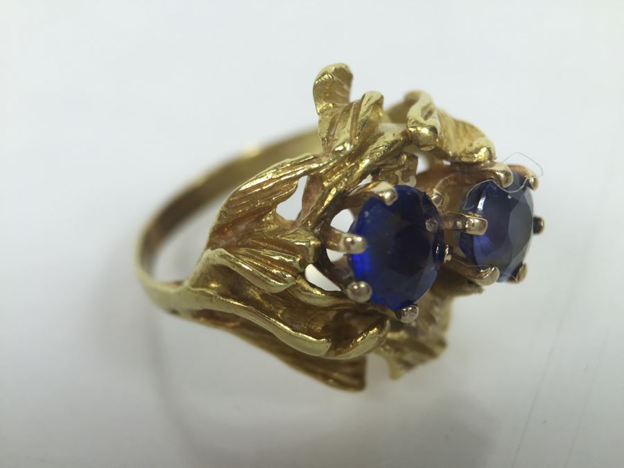 18K Yellow Gold Ring With (2) Round Blue Sapphires 6.2-6.3MM X 4.0MM Apx. 2.5 Carats Total Weight - Each Saphire Appraised At $1,000 Each But They Need Polishing - Must See In Person - Ring Size 6 9.3g [Photo 17]