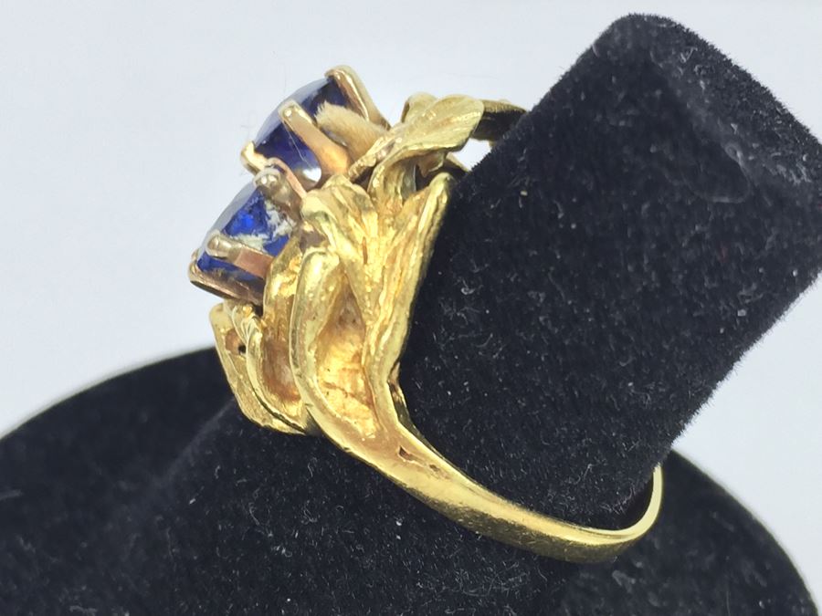 18K Yellow Gold Ring With (2) Round Blue Sapphires 6.2-6.3MM X 4.0MM Apx. 2.5 Carats Total Weight - Each Saphire Appraised At $1,000 Each But They Need Polishing - Must See In Person - Ring Size 6 9.3g [Photo 9]